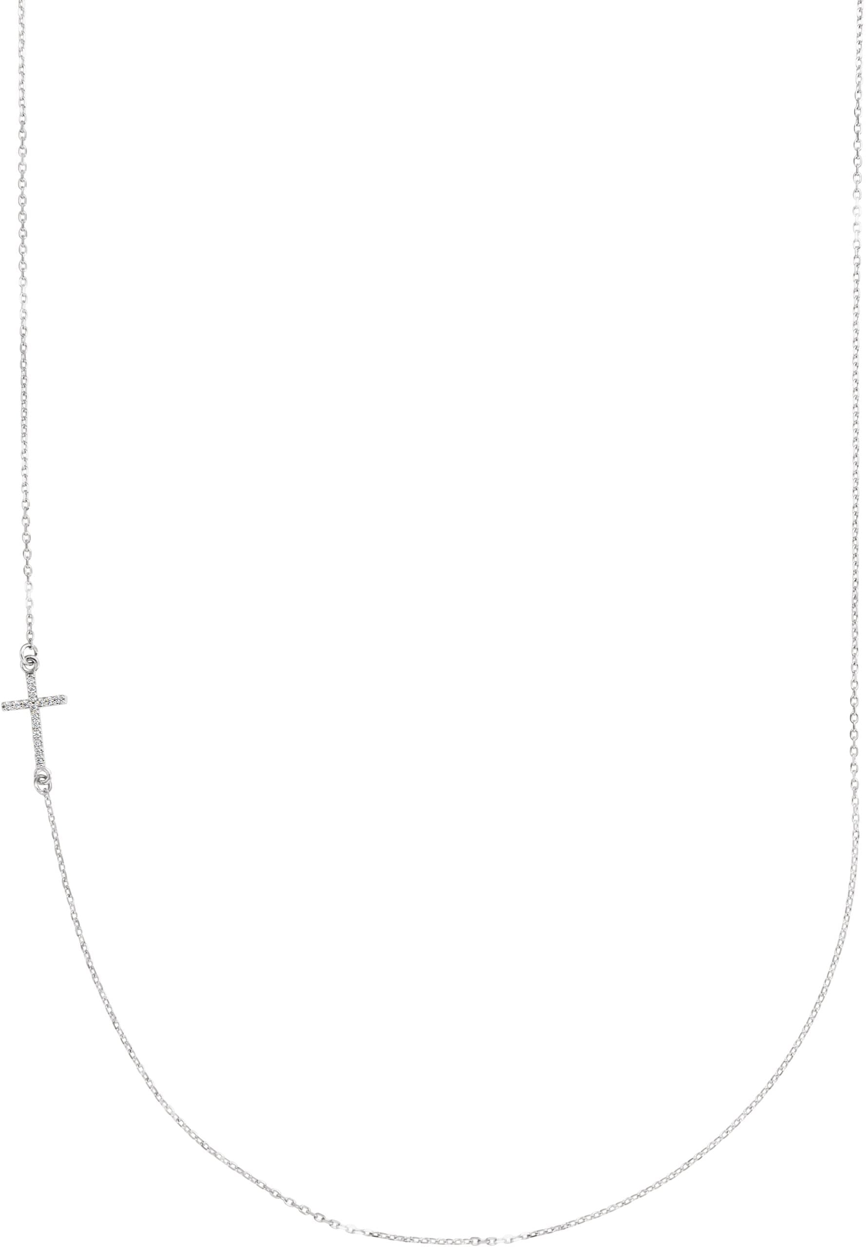 14K White .04 CTW Natural Diamond Off-Center Sideways Cross 16 Necklace
