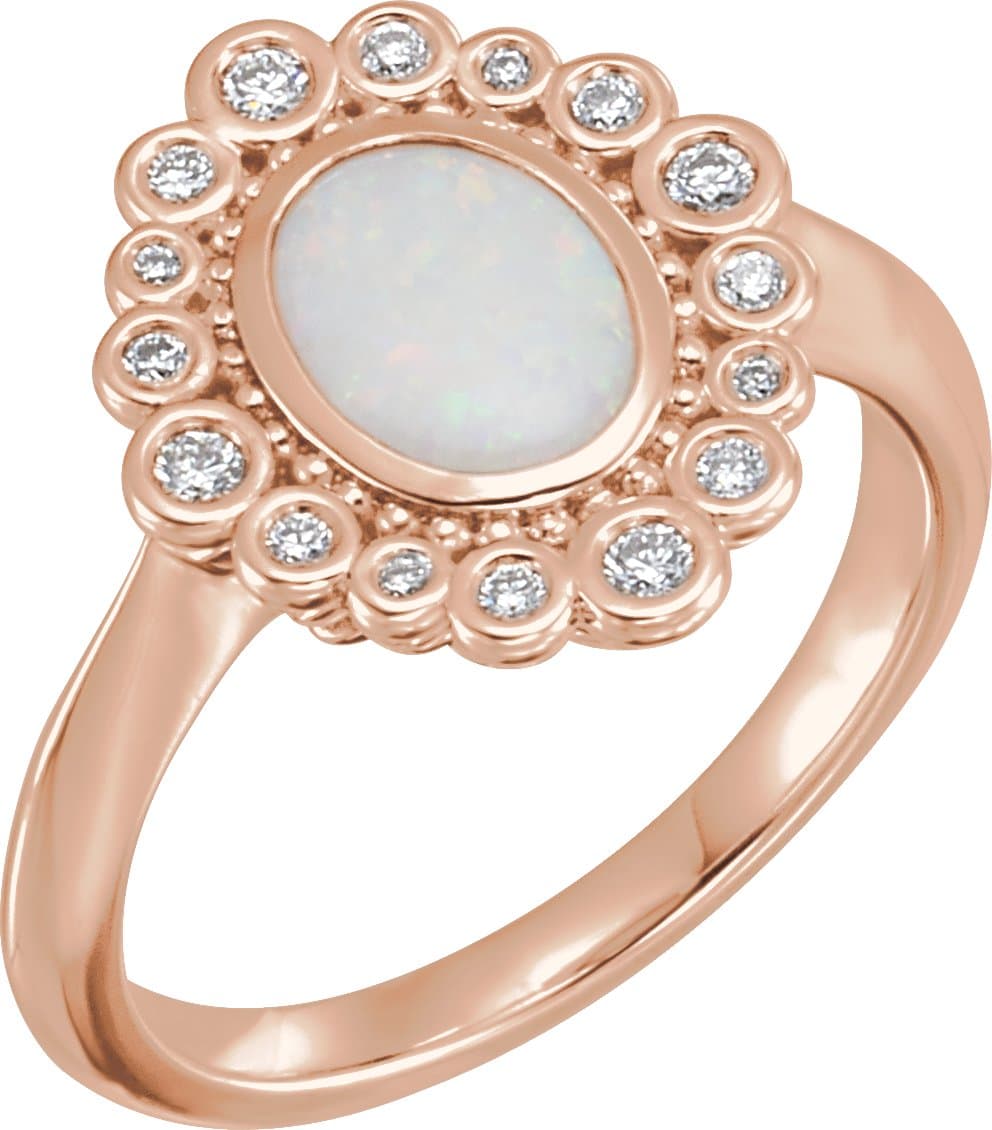 14K Rose Natural White Opal & 1/6 CTW Natural Diamond Ring