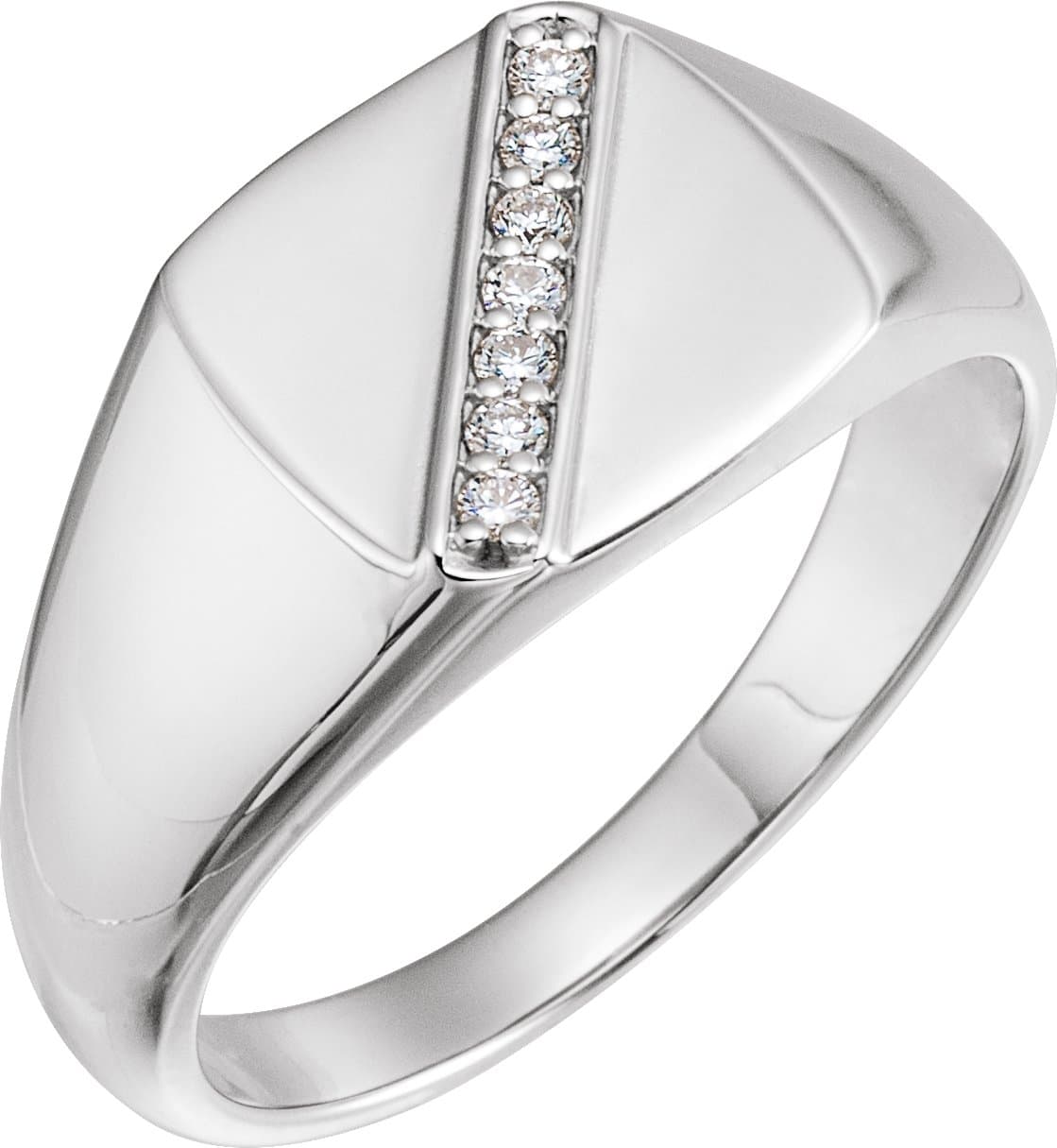 14K White 1/10 CTW Natural Diamond 12 mm Square Signet Ring