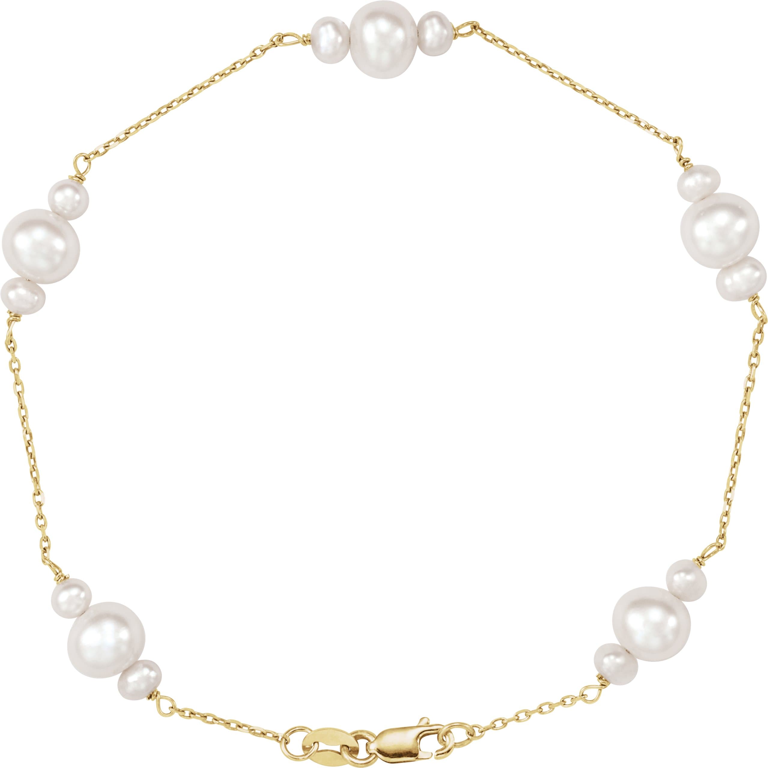 14K Yellow Cultured White Freshwater Pearl 7 1/2 Bracelet