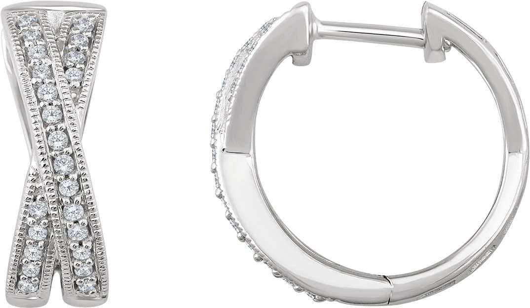 14K White 1/5 CTW Natural Diamond Criss-Cross 15.5 mm Hoop Earrings