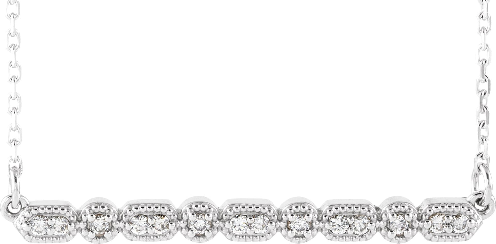 14K White 1/10 CTW Natural Diamond Milgrain Bar 16-18 Necklace