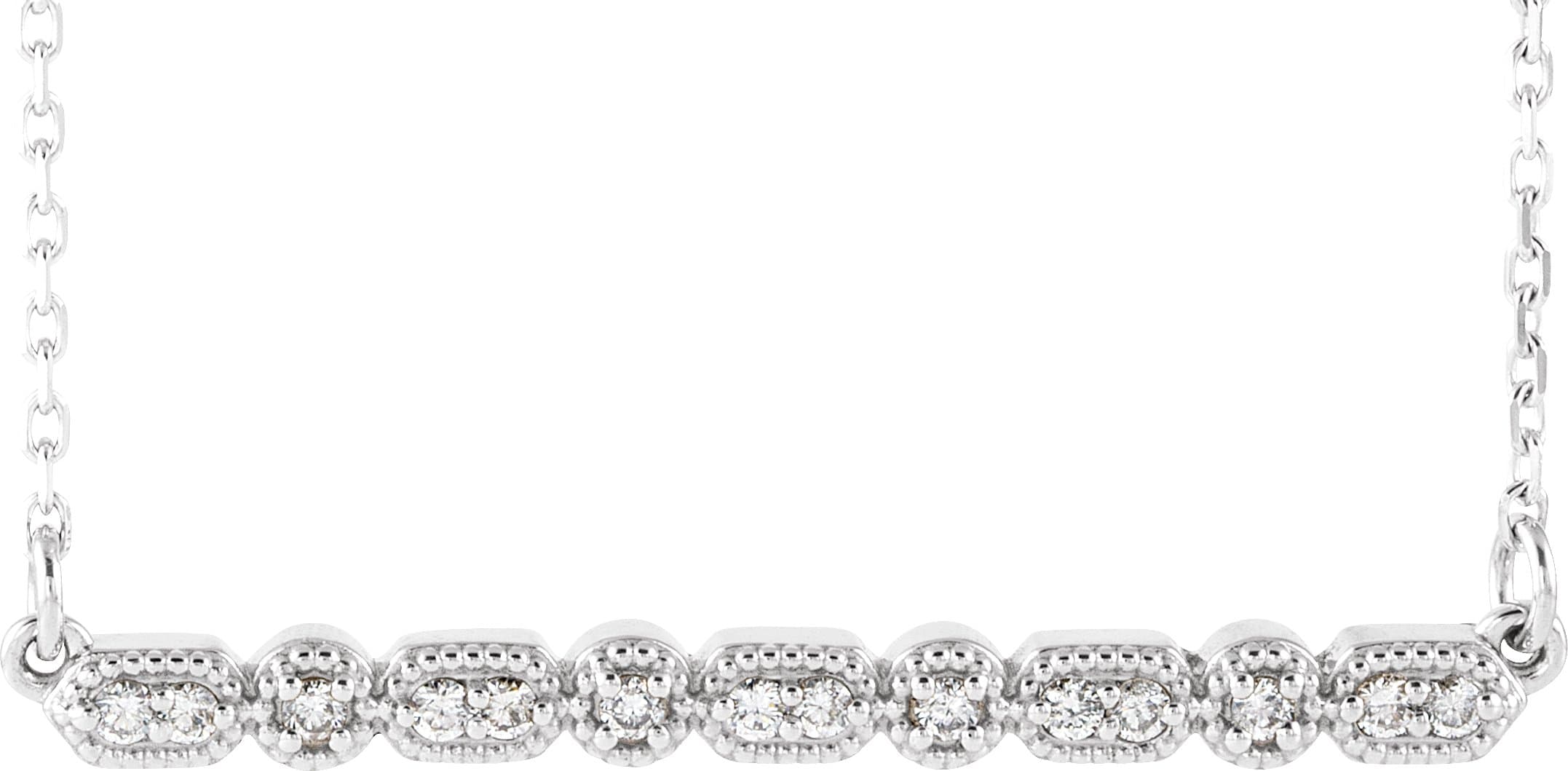 14K White 1/10 CTW Natural Diamond Milgrain Bar 16-18 Necklace