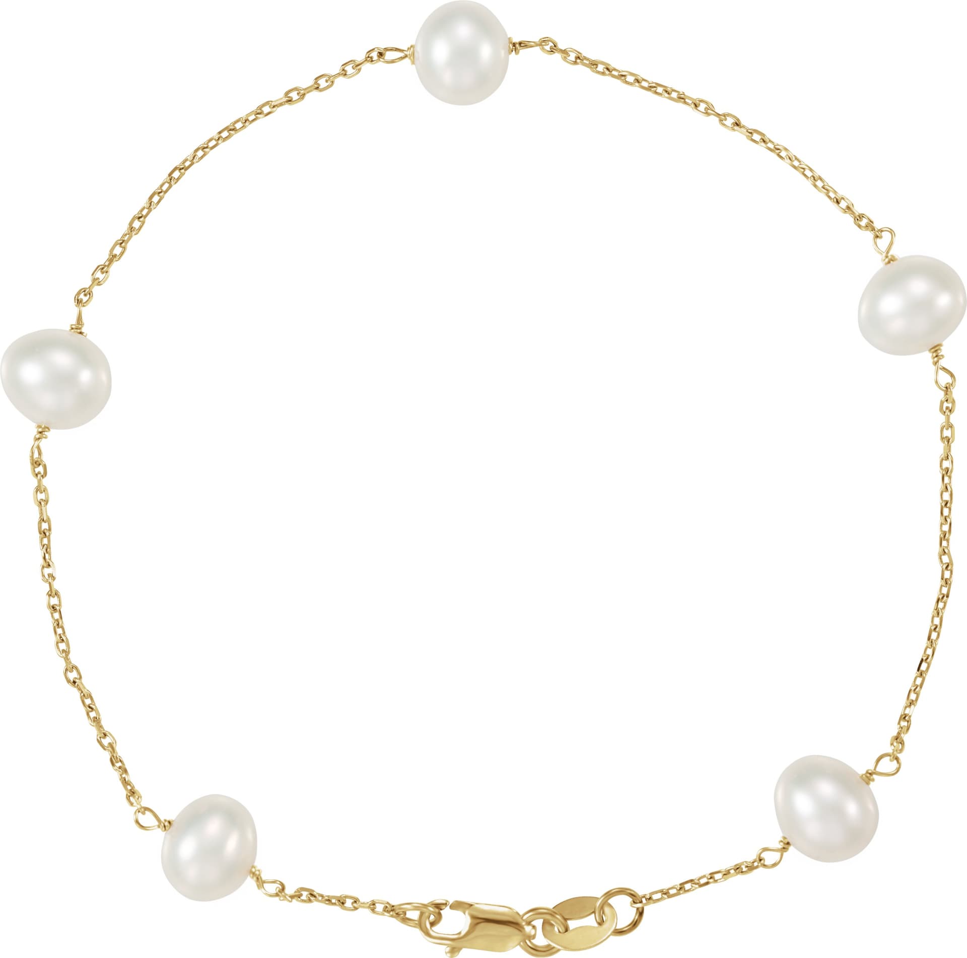 14K Yellow Cultured White Freshwater Pearl 5-Station 7 Bracelet