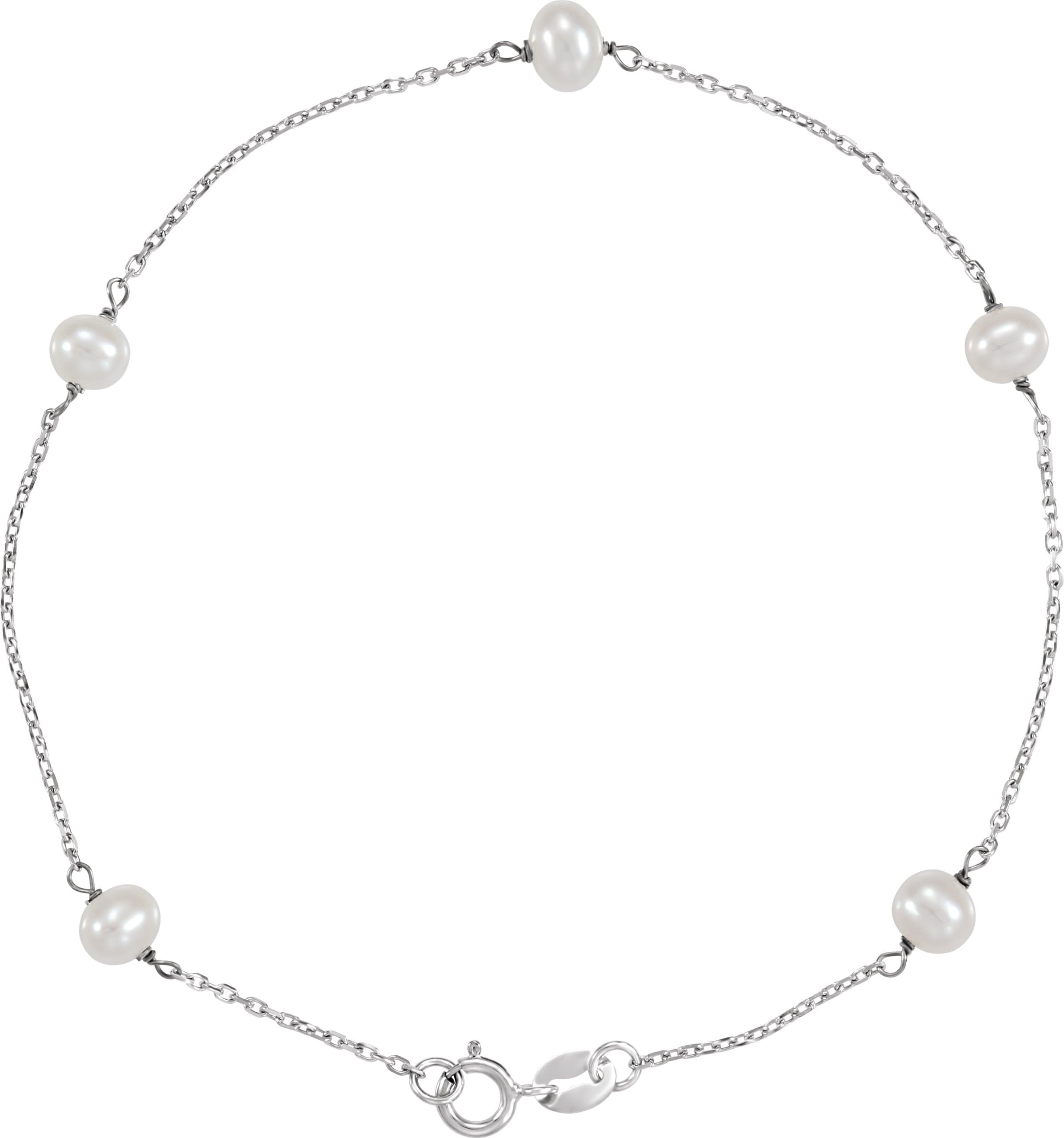 14K White Cultured White Freshwater Pearl 5-Station 7 Bracelet