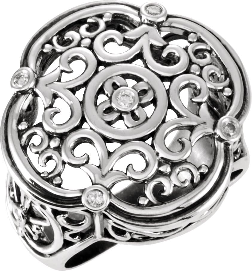 Sterling Silver .08 CTW Natural Diamond Filigree Ring