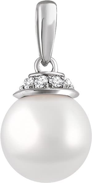 14K White Cultured White Freshwater Pearl & .08 CTW Natural Diamond Pendant
