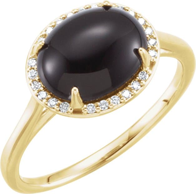 14K Rose Natural Black Onyx & .04 CTW Natural Diamond Ring