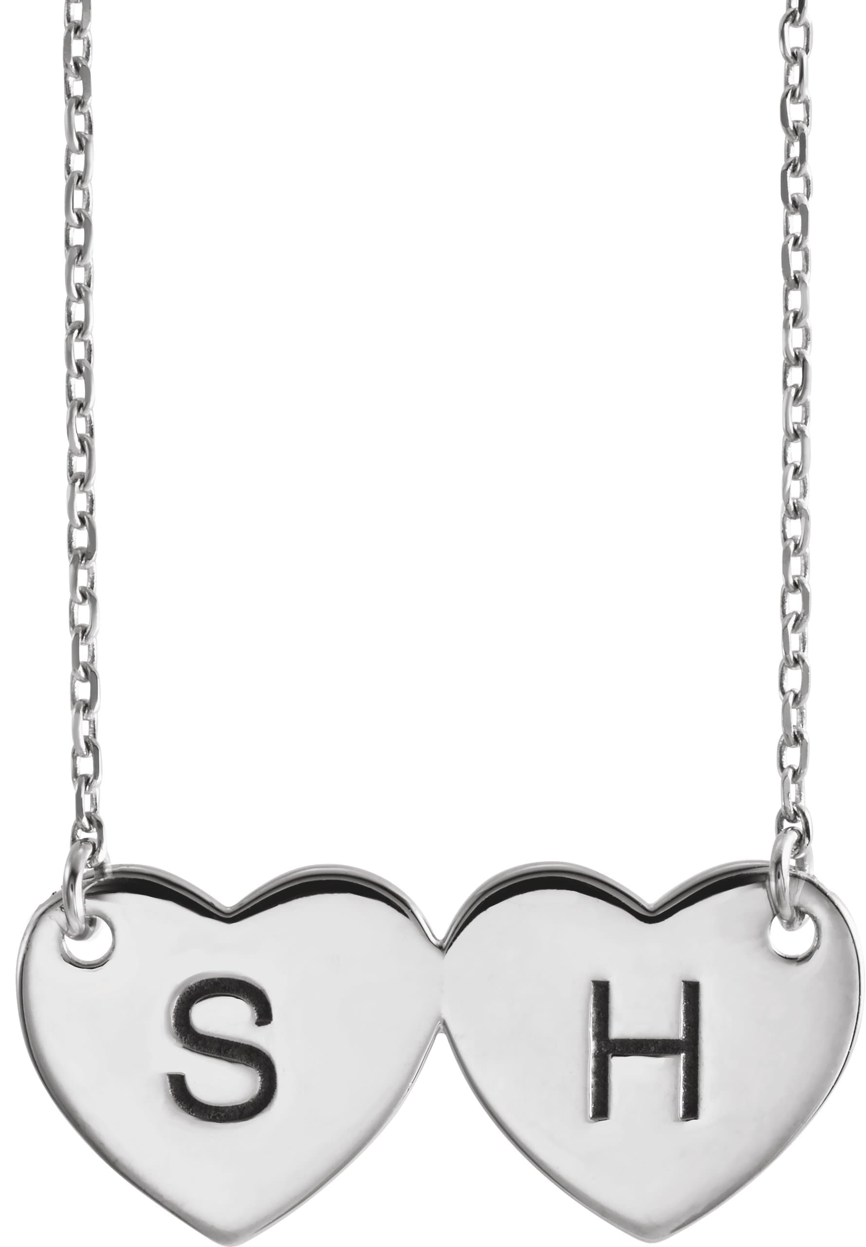 Engravable Double Heart Necklace or Center view 3
