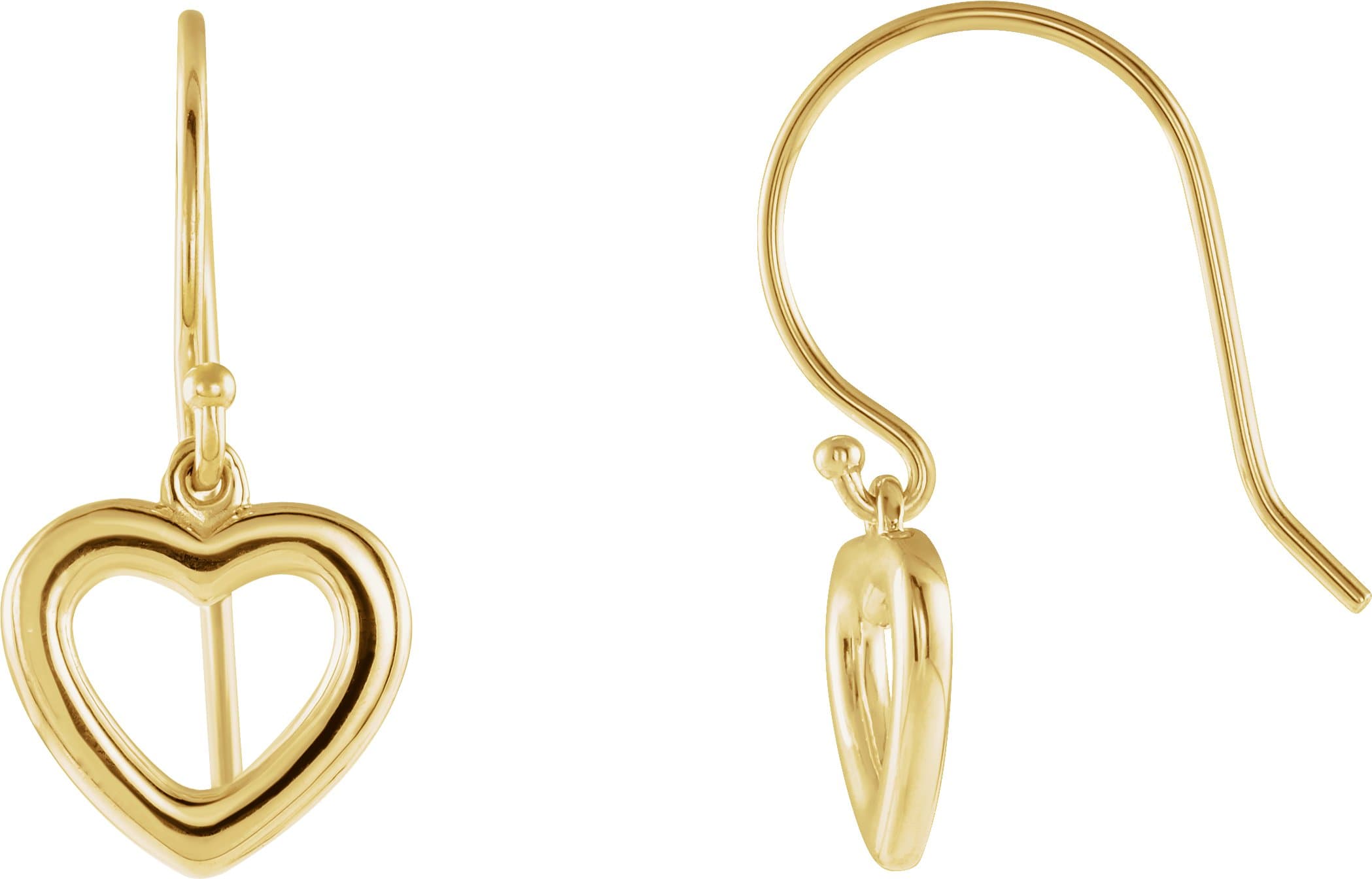 14K Yellow Heart Earrings