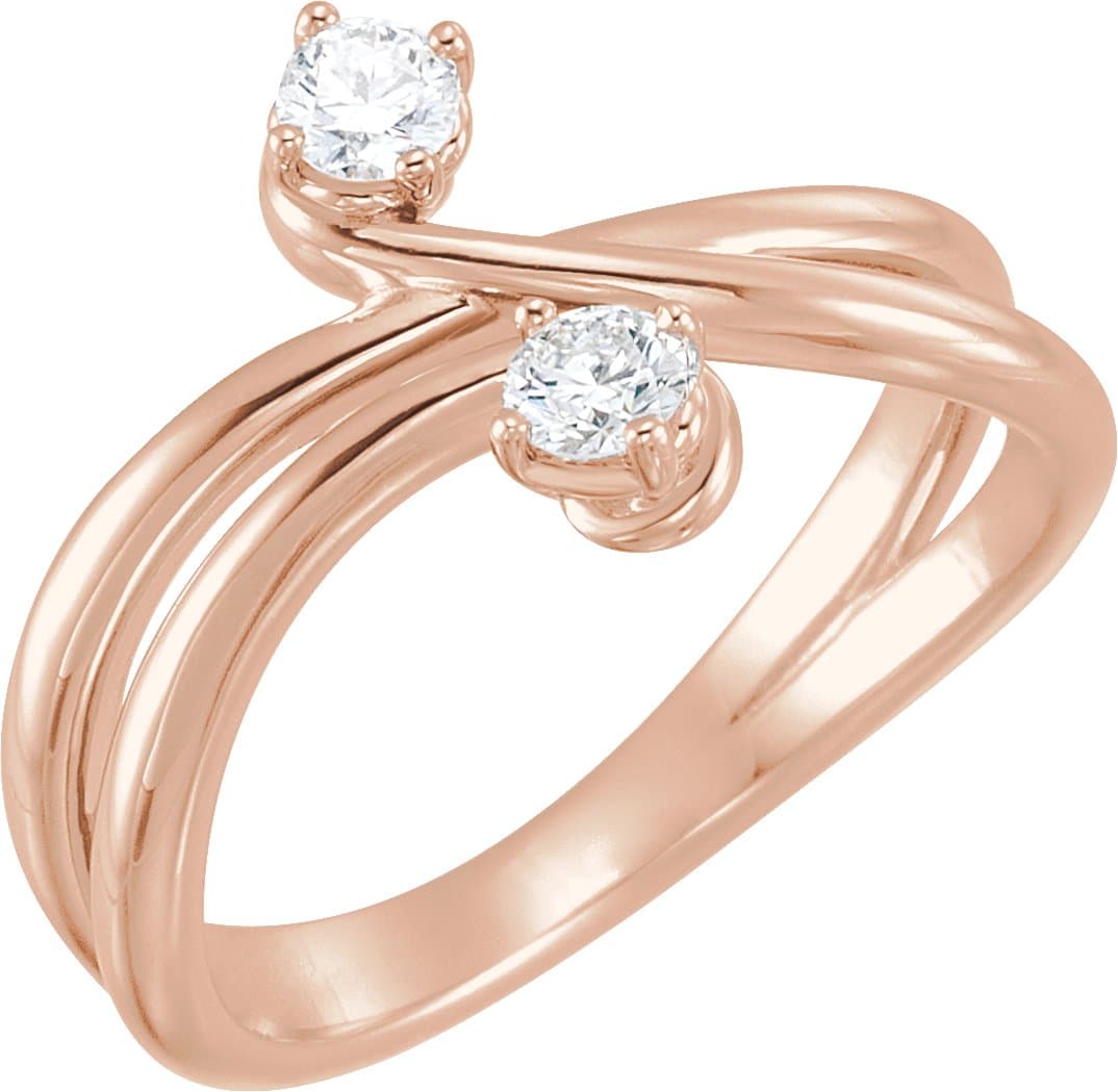 14K Rose 1/4 CTW Natural Diamond Two-Stone Ring