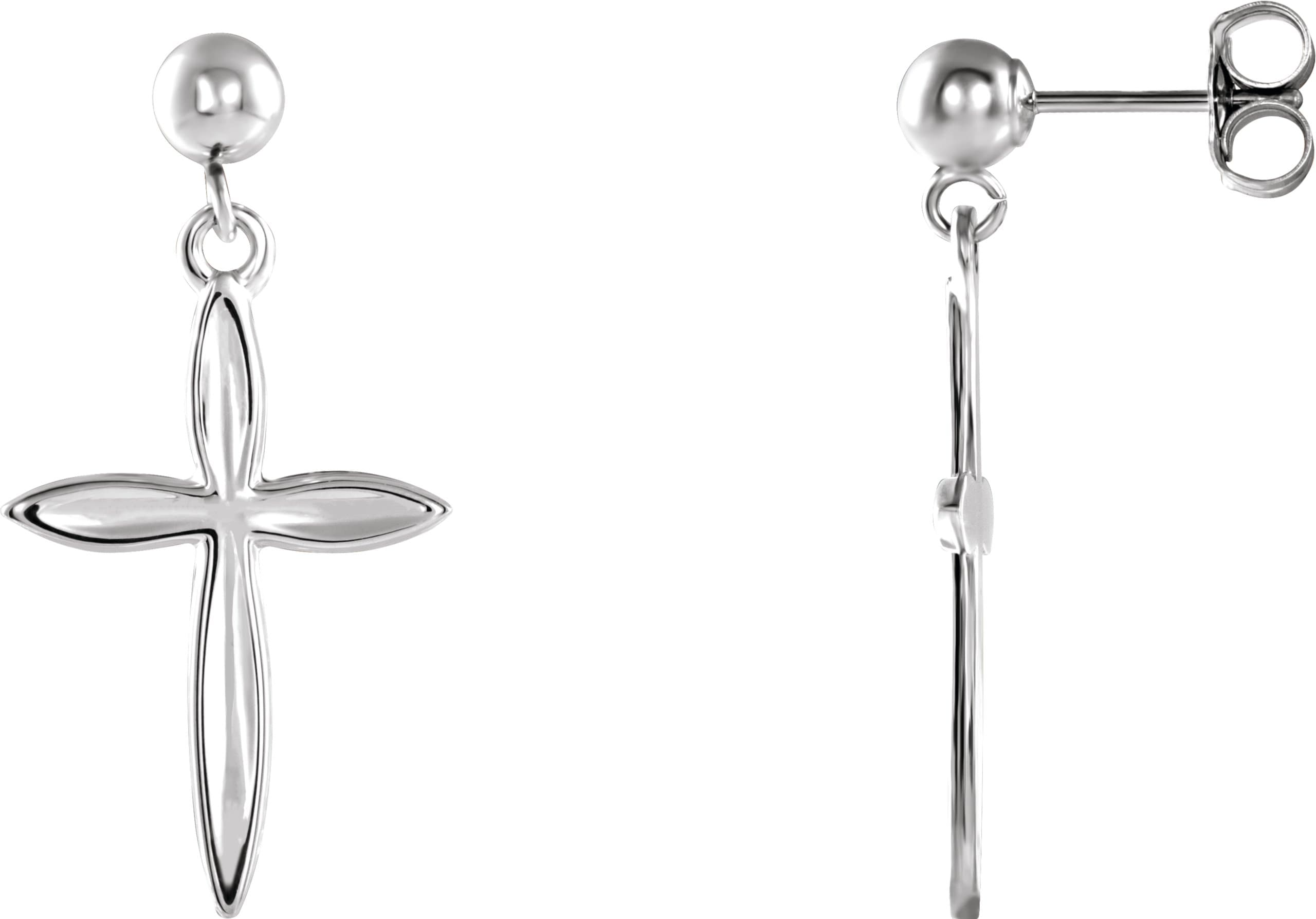 14K White Cross & Ball Earrings