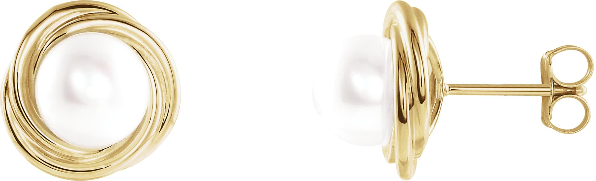 14K Yellow Cultured White Akoya Pearl Earrings