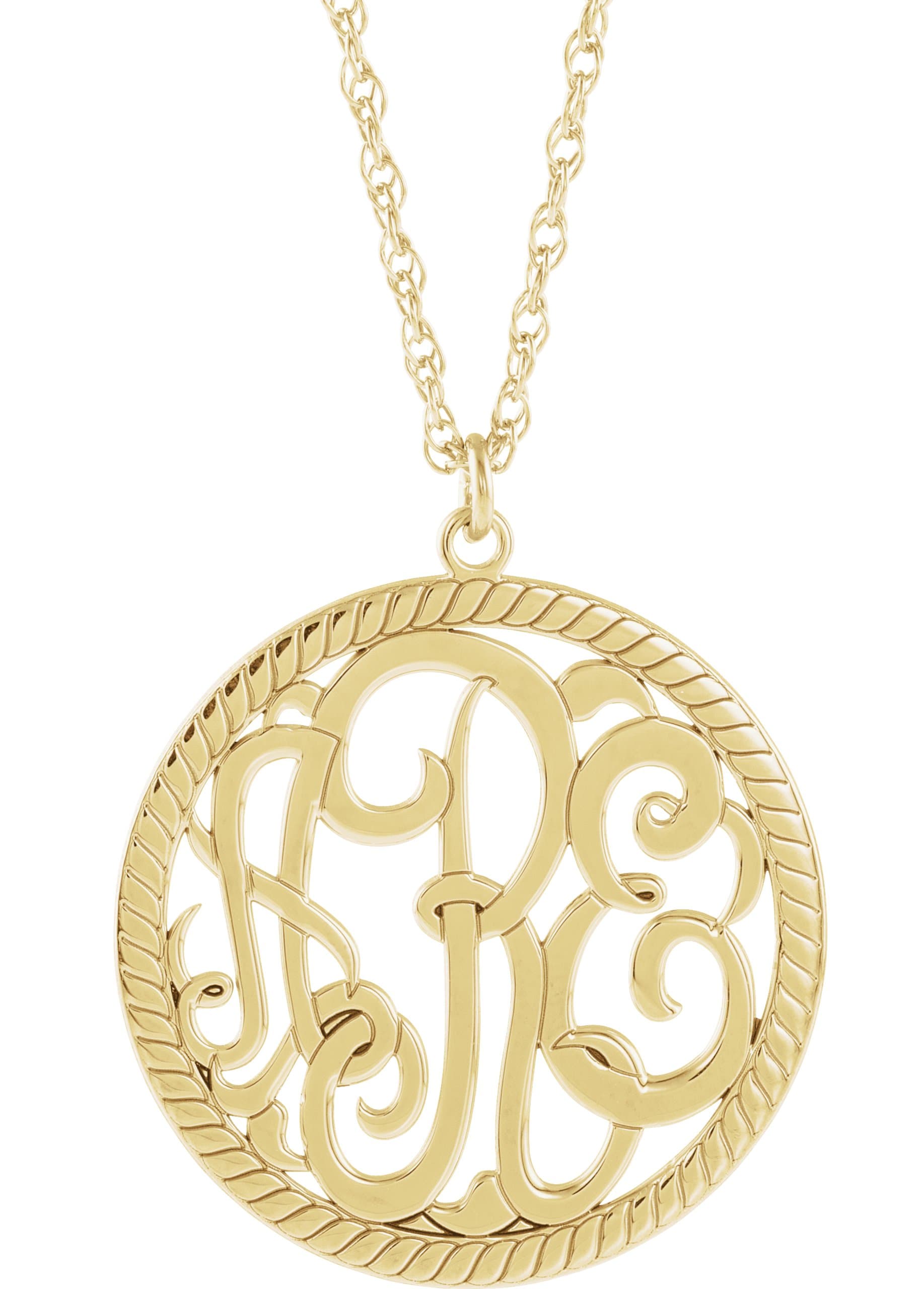 10K White Gold 25 mm 3-Initials Script Monogram 16" Necklace