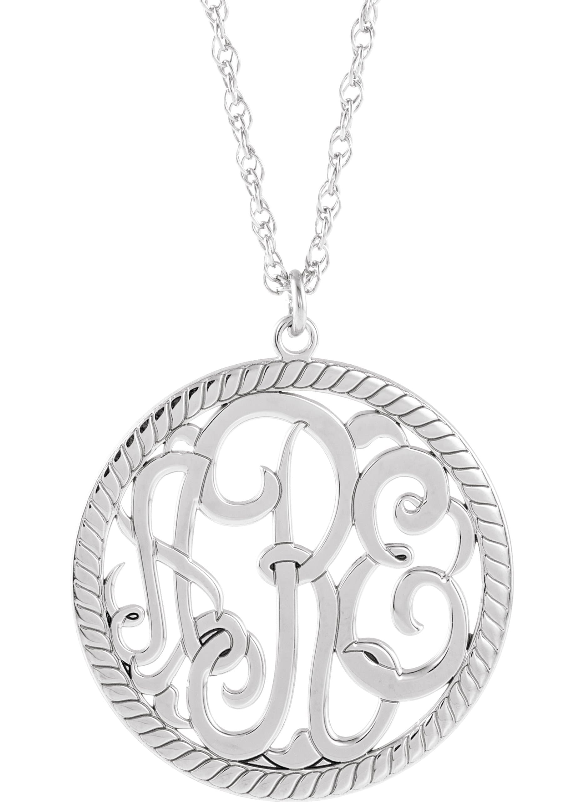 10K White Gold 25 mm 3-Initials Script Monogram 16" Necklace