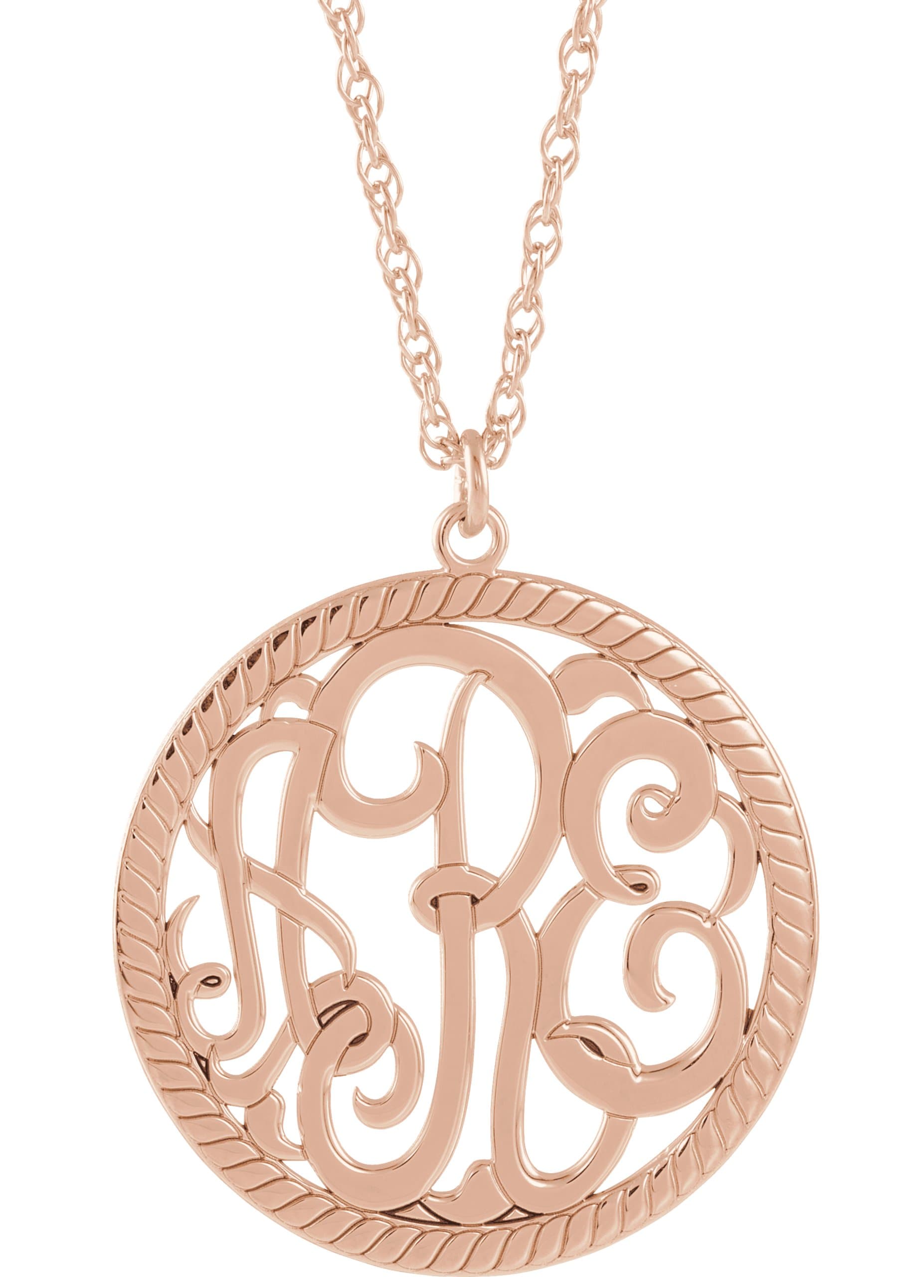 10K White Gold 25 mm 3-Initials Script Monogram 16" Necklace