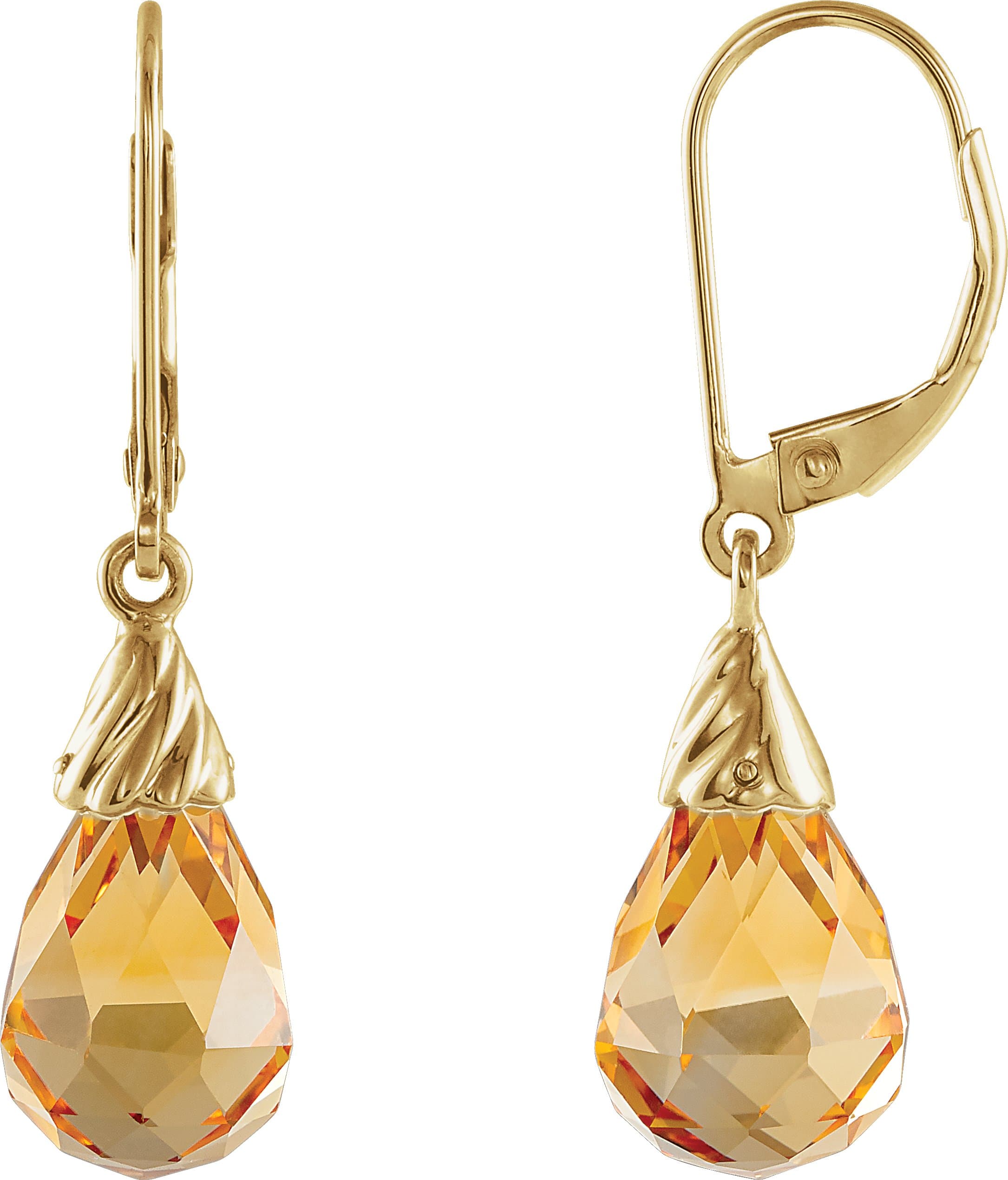 14K Yellow Briolette Natural Citrine Earrings