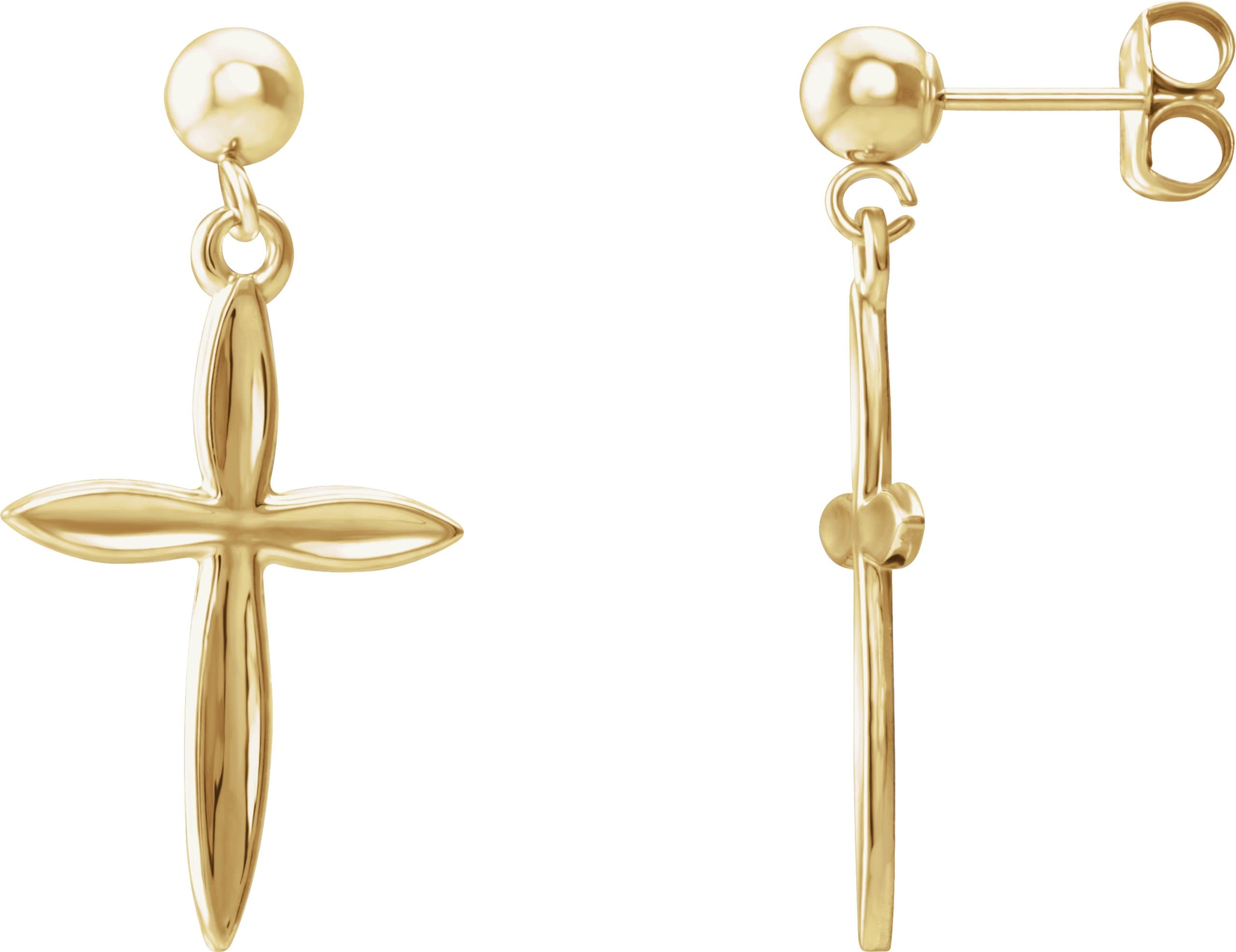 14K White Cross & Ball Earrings