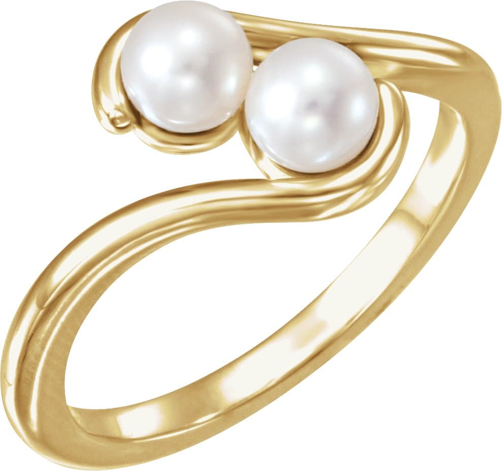 14K Rose Cultured White Freshwater Pearl Two-Stone Ring
