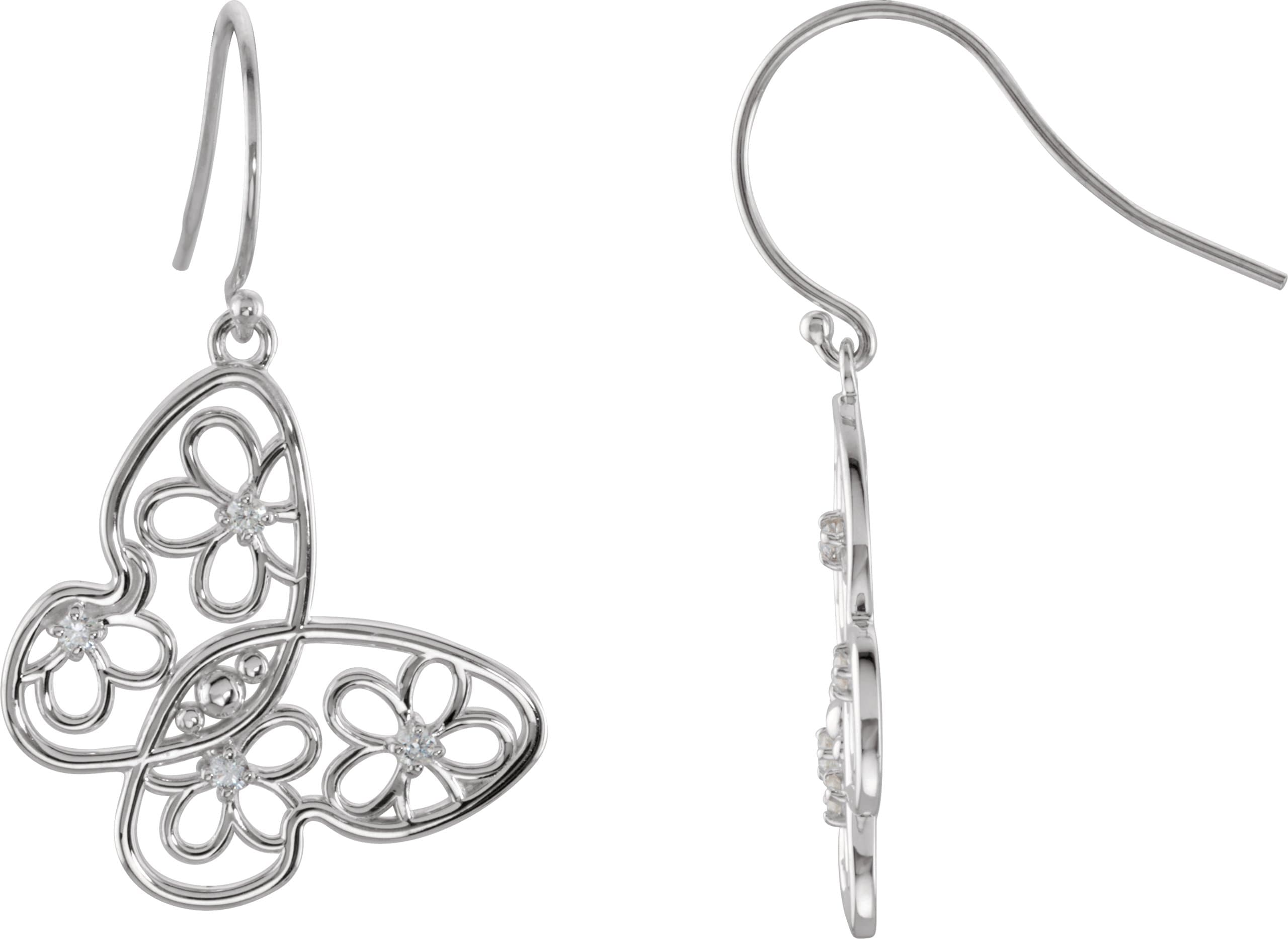 14K Yellow 1/6 Natural Daimond Floral Butterfly Earrings