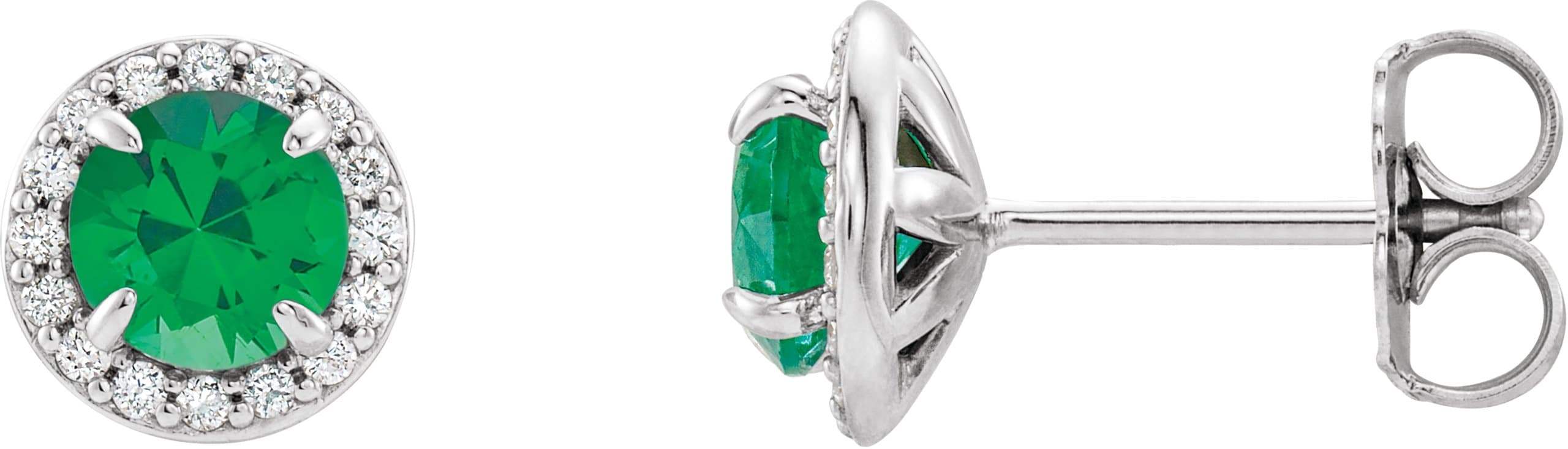 14K White Gold 5 mm Lab-Grown Emerald & 1/8 CTW Natural Diamond Earrings