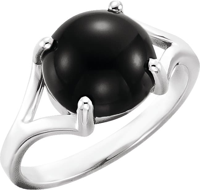 14K White 10 mm Natural Black Onyx Cabochon Ring