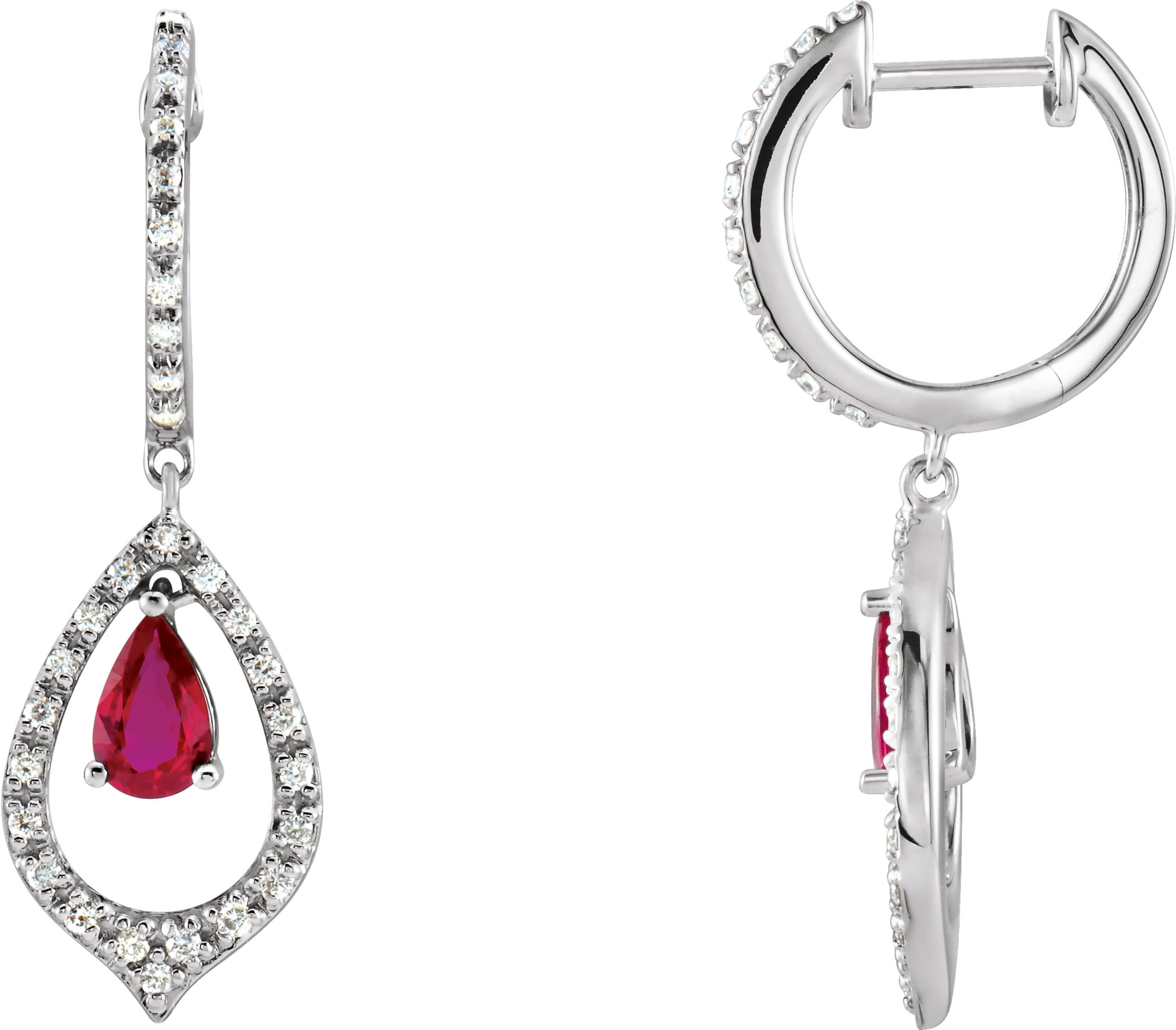 14K White Natural Ruby & 1/4 CTW Natural Diamond Earrings