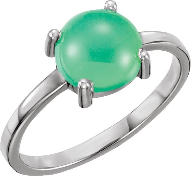 14K White 8 mm Round Natural Chrysoprase Cabochon Ring