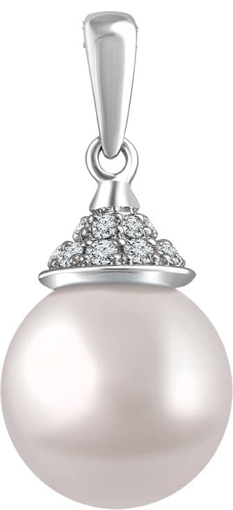 14K White Cultured White Freshwater Pearl & 1/8 CTW Natural Diamond Pendant