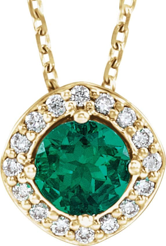 14K Rose Lab-Grown Emerald & .08 CTW Natural Diamond 18 Necklace