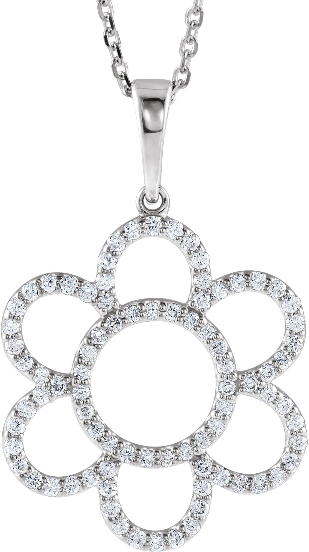 14K White 3/8 CTW Natural Diamond Flower 16 Necklace