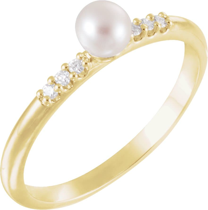 14K Rose Cultured White Freshwater Pearl & .05 CTW Natural Diamond Ring