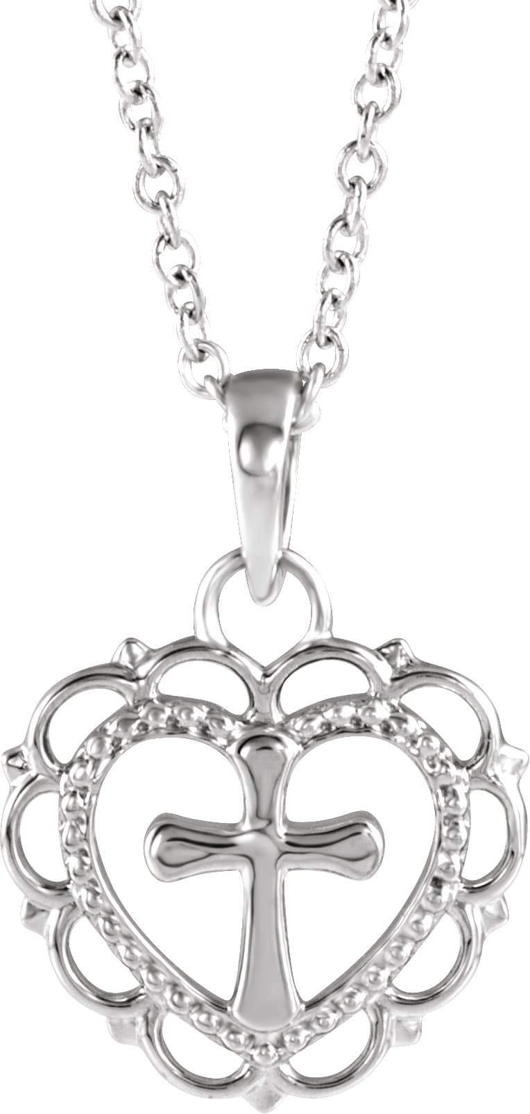 14K Rose Youth Heart with Cross 16-18 Necklace