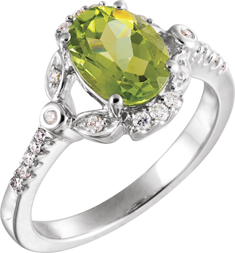 14K White Natural Peridot & 1/6 CTW Natural Diamond Ring