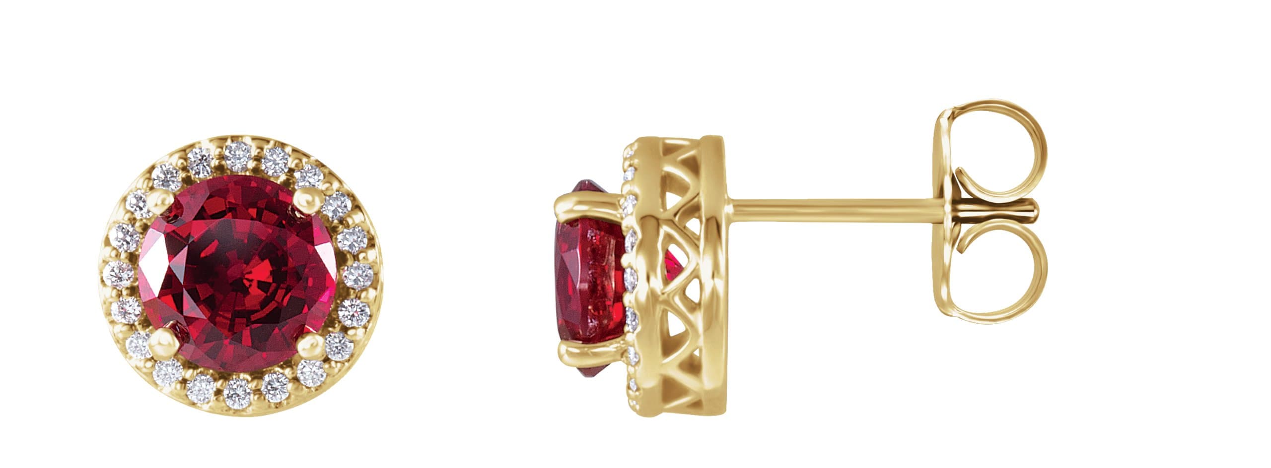 14K Rose Lab-Grown Ruby & .08 CTW Natural Diamond Semi-Set Halo-Style Earrings