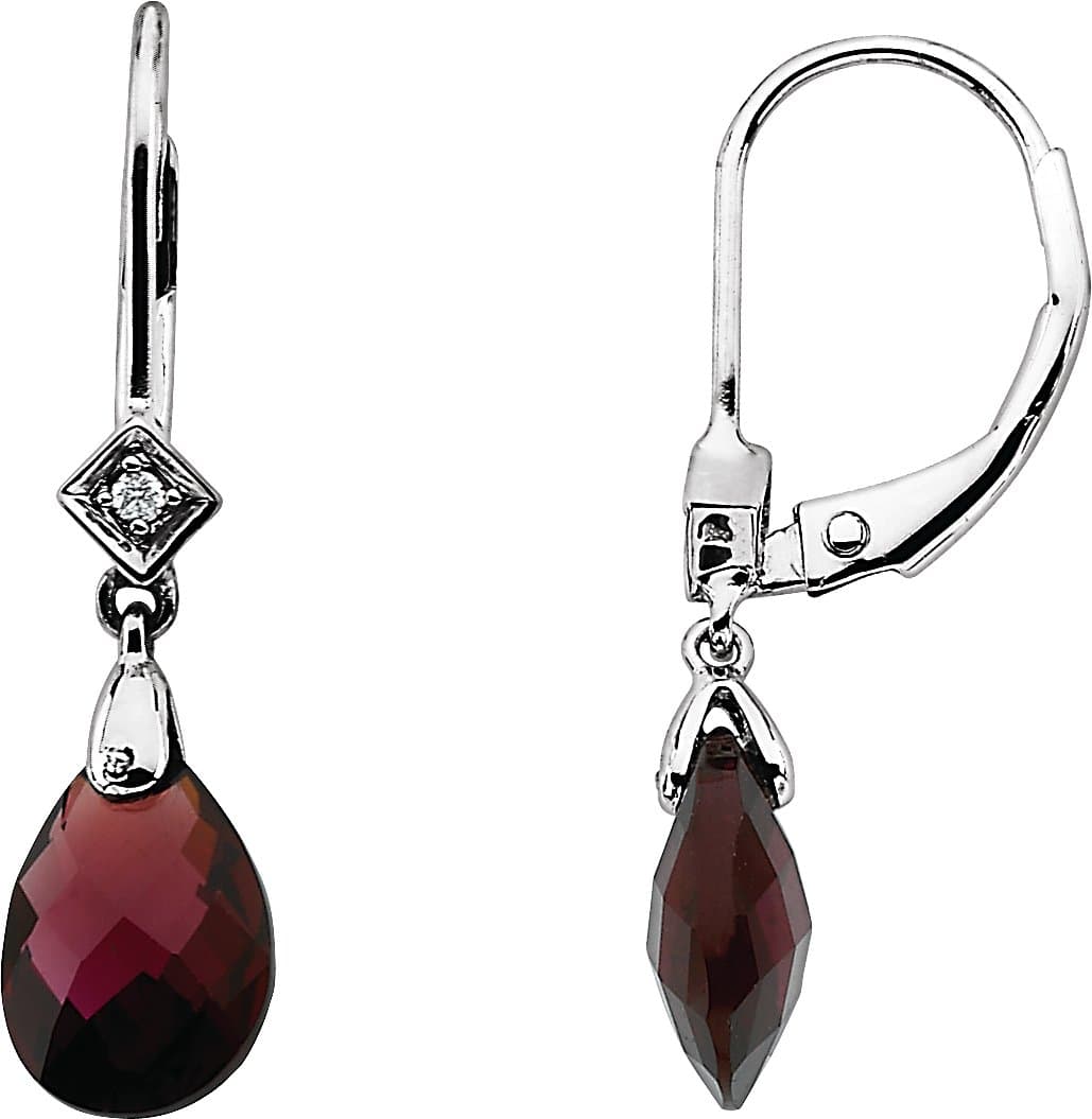 14K White Briolette Natural Brazilian Garnet & .025 CTW Natural Diamond Earrings