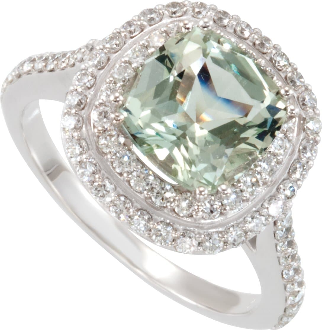 14K White Natural Green Quartz & 3/4 CTW Natural Diamond Ring