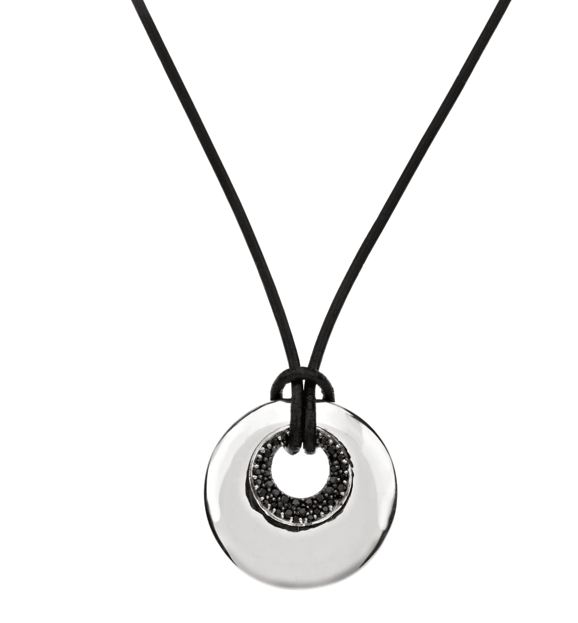 Sterling Silver Natural Black Spinel Circle 18 Necklace