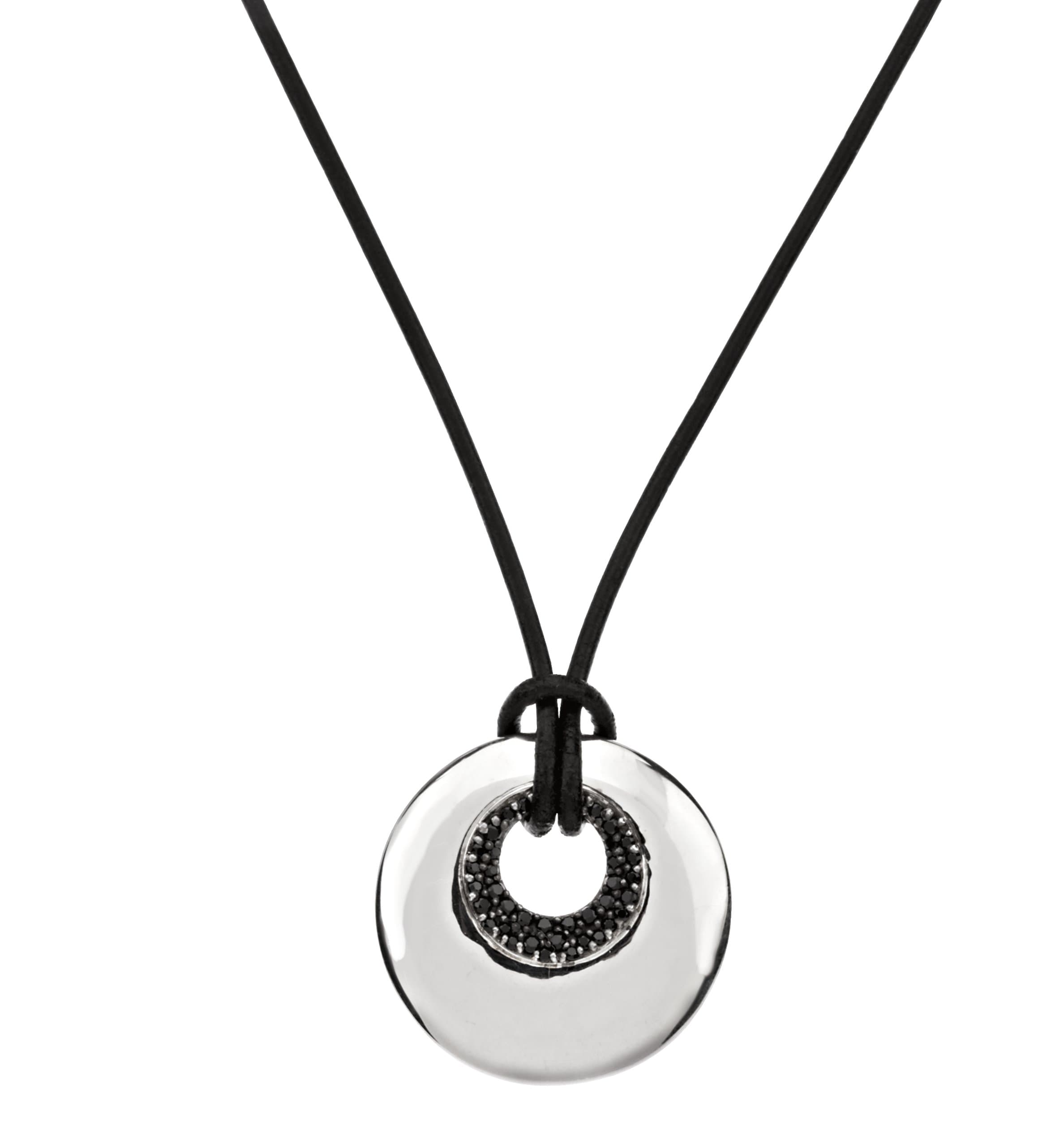 Sterling Silver Natural Black Spinel Circle 18 Necklace