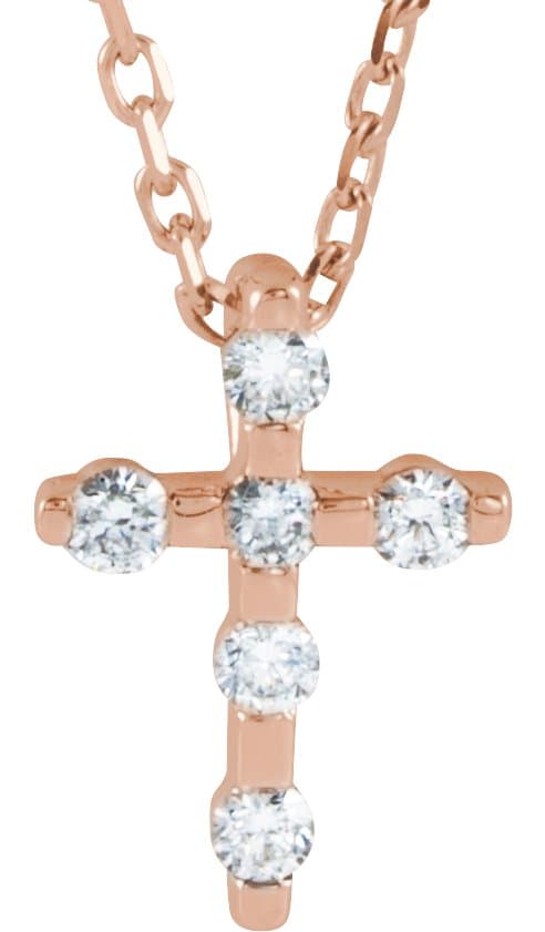 14K Rose .08 CTW Natural Diamond Cross 16-18 Necklace