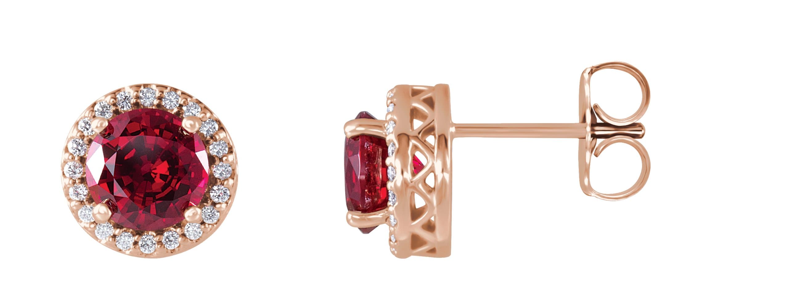14K Rose Lab-Grown Ruby & .08 CTW Natural Diamond Semi-Set Halo-Style Earrings