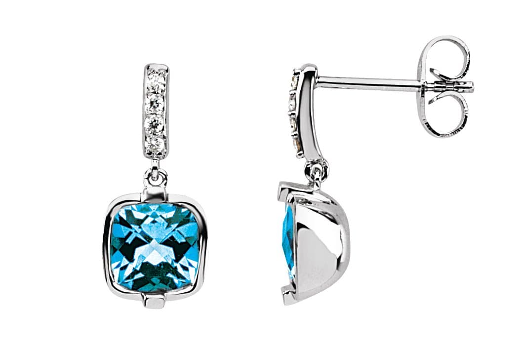 14K White Natural Swiss Blue Topaz and .07 CTW Natural Diamond Earrings