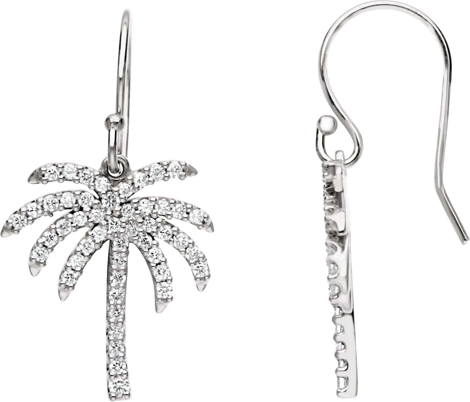 14K White 3/8 CTW Natural Diamond Palm Tree Earrings