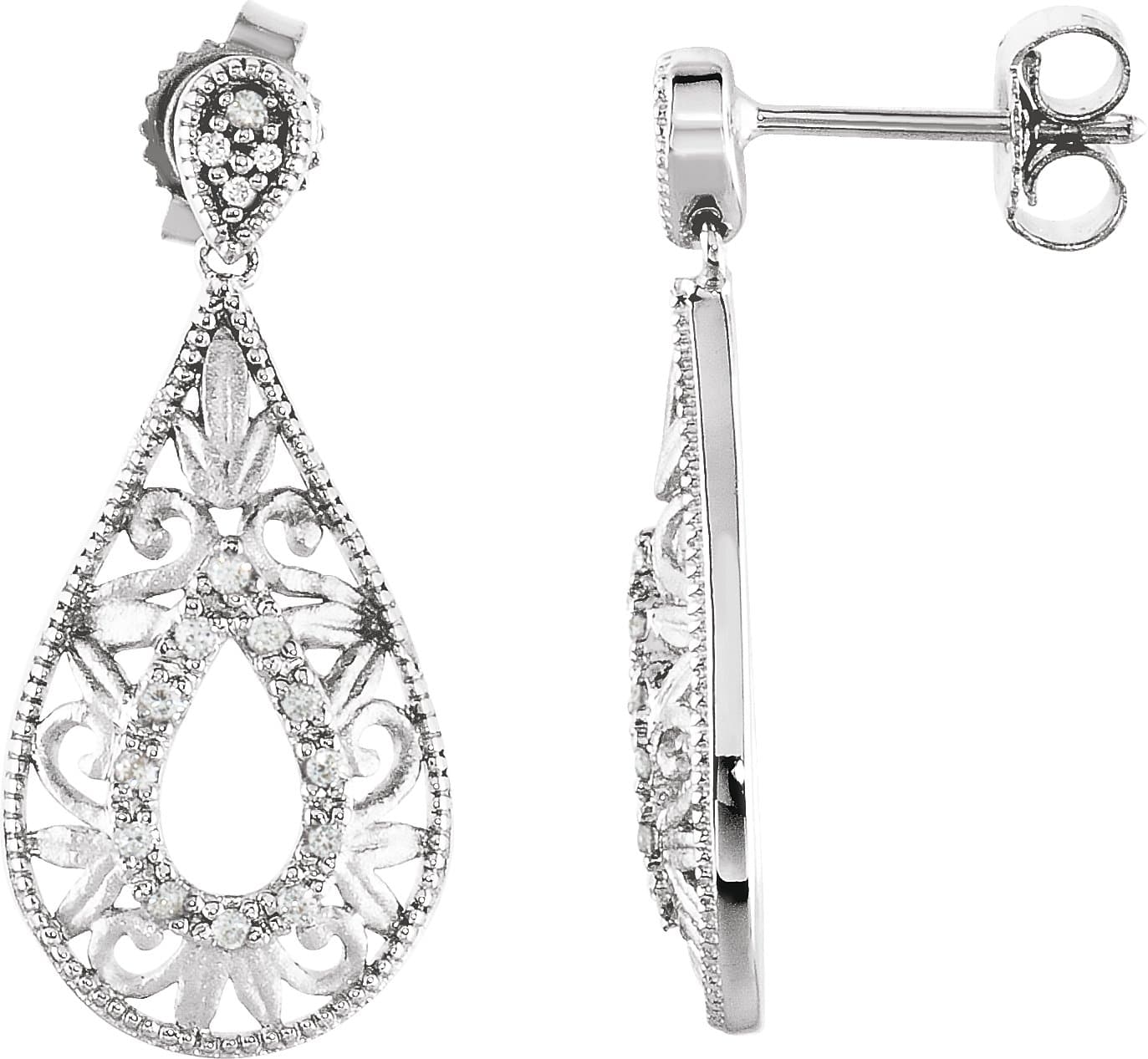Sterling Silver 1/10 CTW Natural Diamond Filigree Earrings
