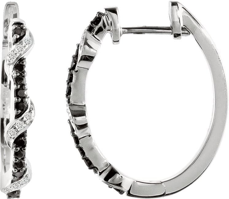 Sterling Silver 21 mm Natural Black Spinel & 1/10 CTW Natural Diamond Hoop Earrings