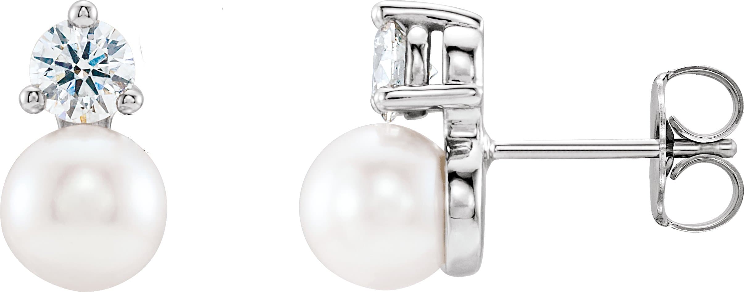 14K Rose Cultured White Freshwater Pearl & 1/5 CTW Natural Diamond Earrings