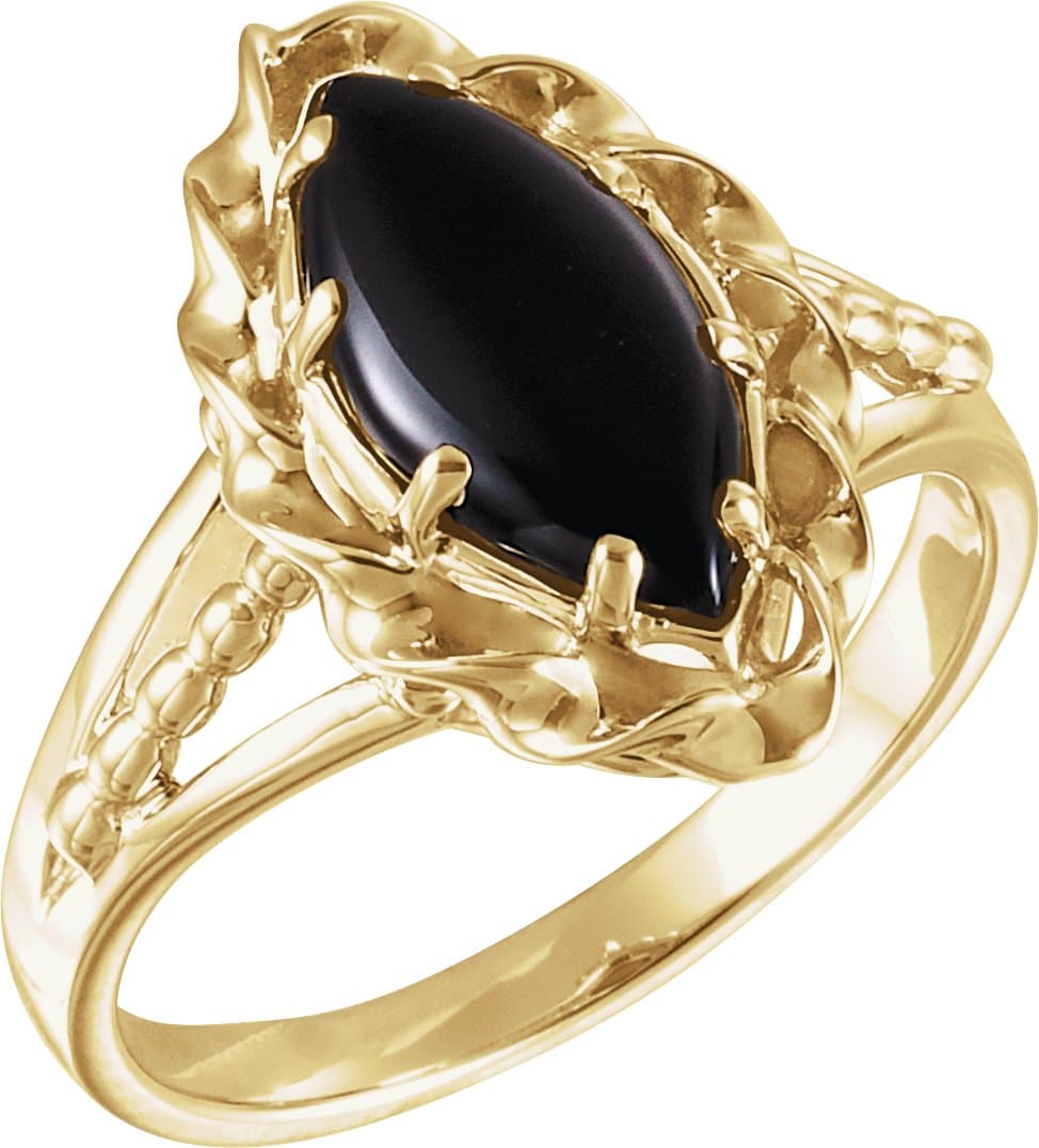 14K White Natural Onyx Rope Ring