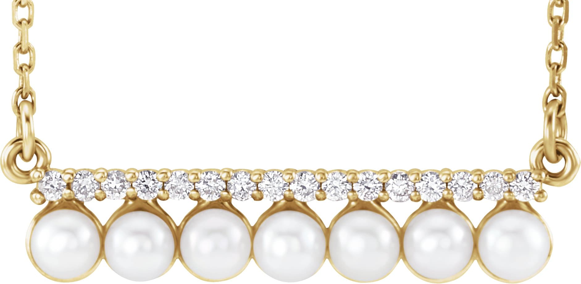 14K Yellow Cultured White Freshwater Pearl & 1/8 CTW Natural Diamond Bar 16-18 Necklace