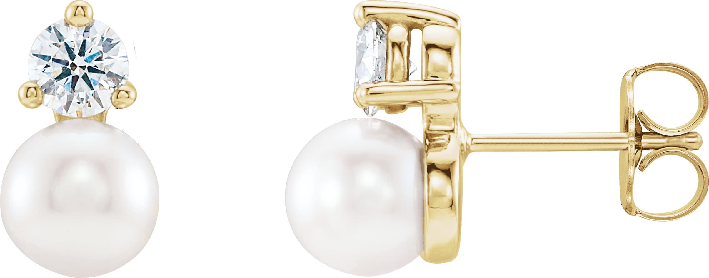 14K Rose Cultured White Freshwater Pearl & 1/5 CTW Natural Diamond Earrings