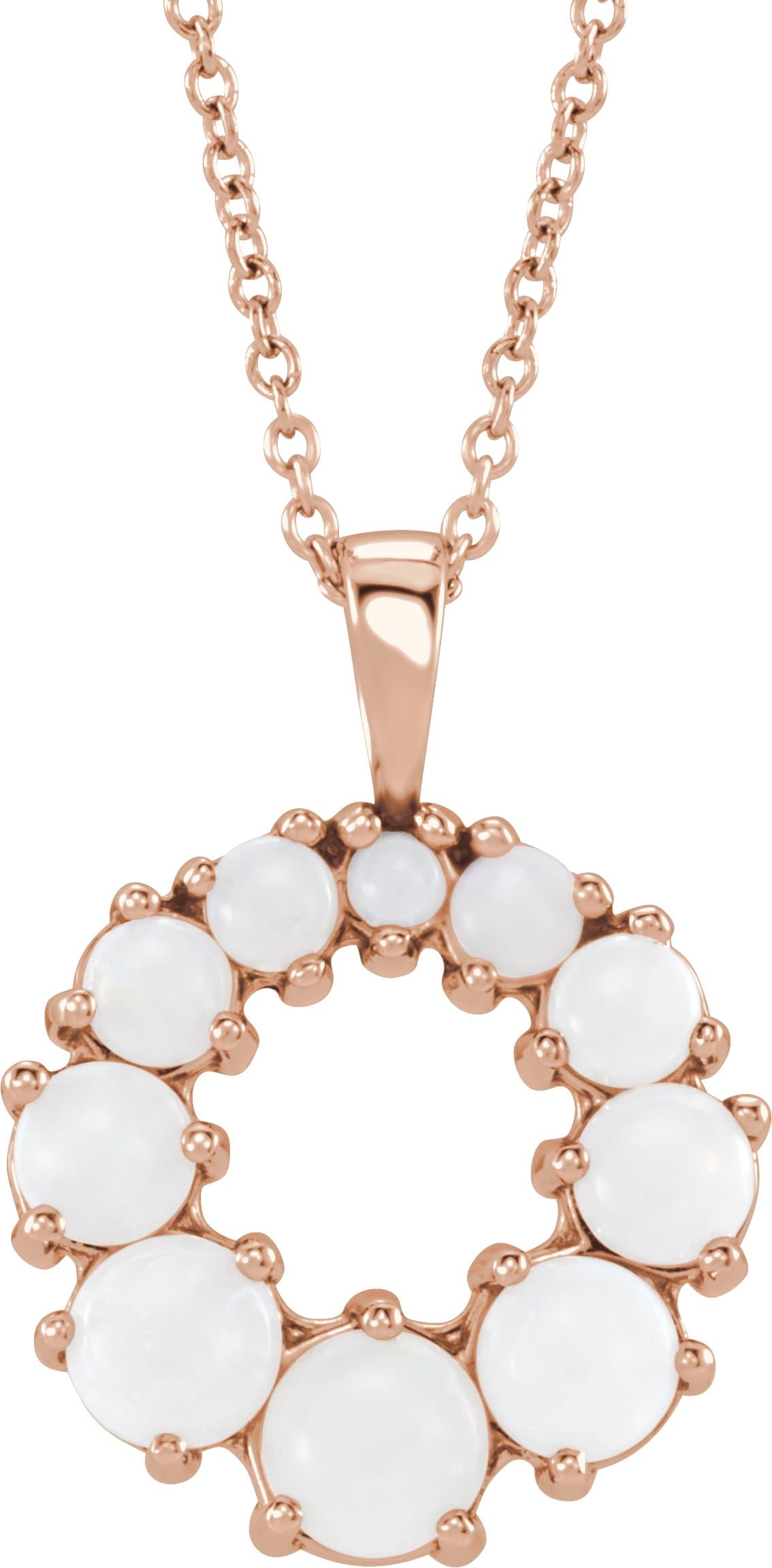 14K Rose Natural White Opal Halo-Style 16-18 Necklace